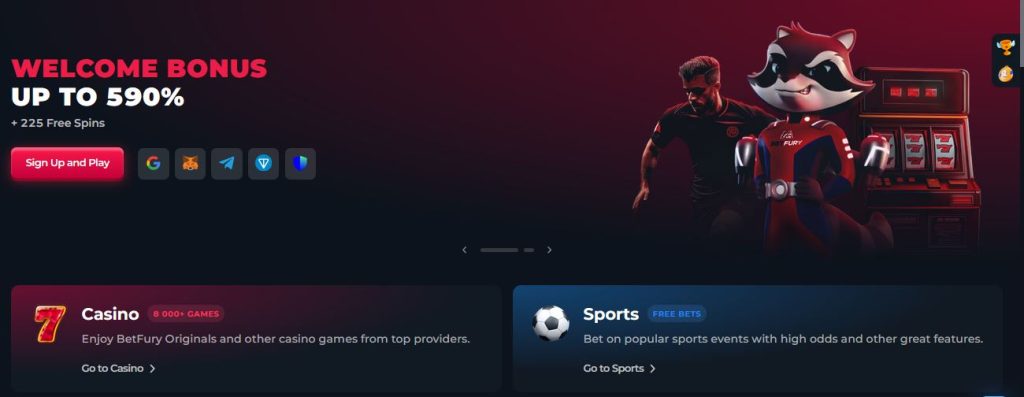 Betfury casino principal menu 